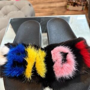 Colorful Furry Slide Sandals